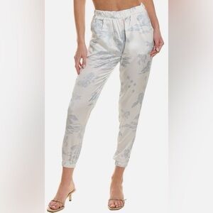 Vintage Havana Silky Pants with Cinched Leg Small White/Blue